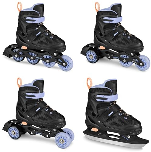 SPOKEY Quattro Set 4in1 Inliner/Rollschuhe/Triskates/Schlittschuhe VERSTELLBAR | für Kinder und Jugendliche | Inlineskates umbaubar zu Rollschuhe | Größen: 30-33, 34-37, 38-41