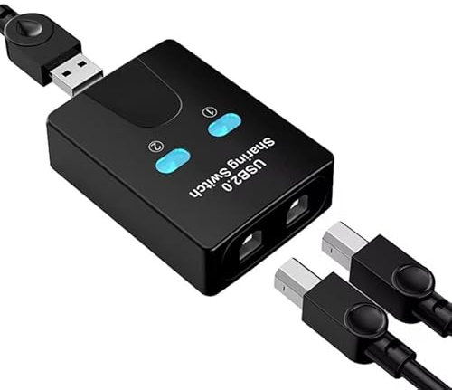 Hub Condivisione Stampante USB 2.0 | Switch KVM di Connessione 2 Ingressi 1 Uscita | Per Tastiera, Mouse, Stampante, Lettore di Schede