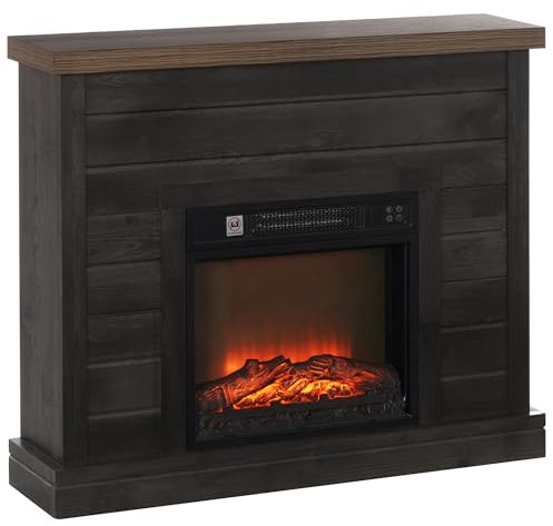 HOMCOM Camino Elettrico con Effetto Fiamma 3D, 97cm 1800W Caminetto Elettrico con Spegnimento Automatico, Risacaldamento Regolabile, Timer e Telecomando per Soggiorno, 30㎡, Grigio Scuro