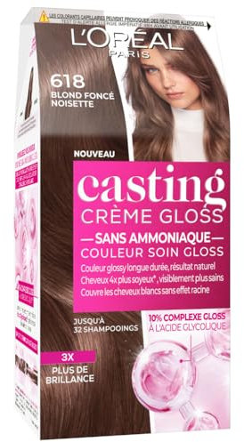 L’ORÉAL PARIS - Coloration Cheveux Semi-Permanente Ton sur Ton - Couleur Soin Gloss - Sans Ammoniaque - Casting Crème Gloss - Nuance : Blond Foncé Noisette (6.18)
