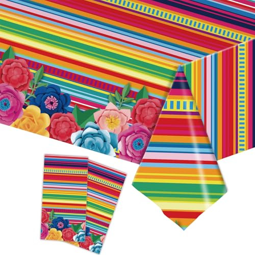 Mexikanische Party Tischdecke, Dekorationen für Cinco de Mayo, 137x274 cm Plastiktischabdeckung Blumen