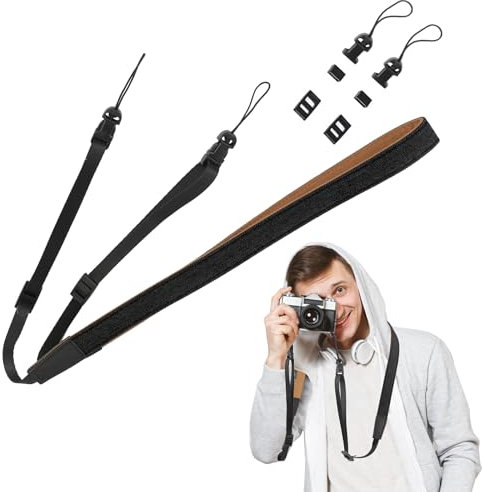 Windfromort Correa Camara de Fotos Réglable - Correa Muñeca Camara en Coton Doux - Camera Strap Universel pour DSLR/Compact/Appareils Vidéo (Noir)