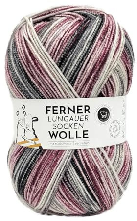 Ferner Wolle Lungauer Sockenwolle 6-fach, bunte Strumpfwolle 6-fädig, Sockengarn mit Merinowolle und Farbverlauf, 150 g, Nadelstärke 3 bis 4 mm (763/24)