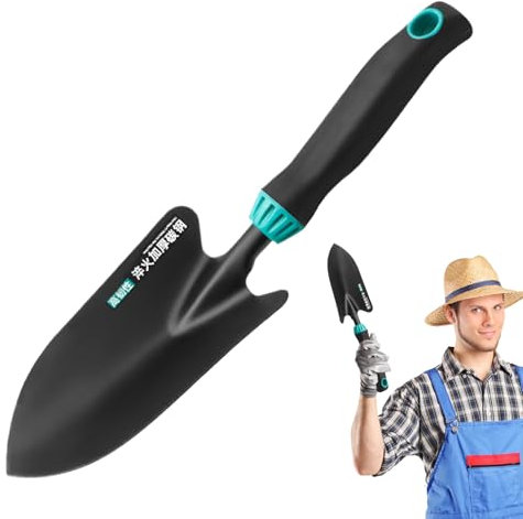 Truelles de jardin, kit de 4 pelles à main de jardin, petit râteau de transplantation, pour grasses, cour, aménagement paysager, pelle de sol + râteau à cinq dents + trou