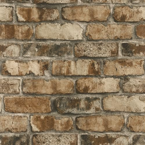 Rasch tesa Selbstklebende Tapete Backstein Clayton - Strukturierte Vliestapete Steinoptik, Mauerwerk in Braun Beige - Einfaches Anbringen, Ohne Kleister - 6,00m x 0,53m