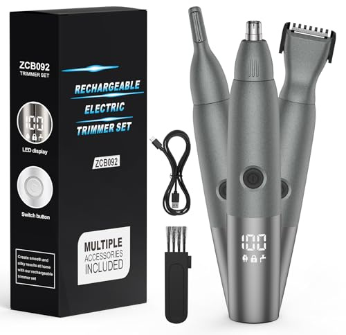 Nasenhaartrimmer 3 in 1 Nasenhaarschneider für Männer und Frauenmit LED Display USB Wiederaufladbar ElektrischerGesichtsepilierer Schmerzfreie Nasenhaarentfernung Augenbrauenrasierer lPX7