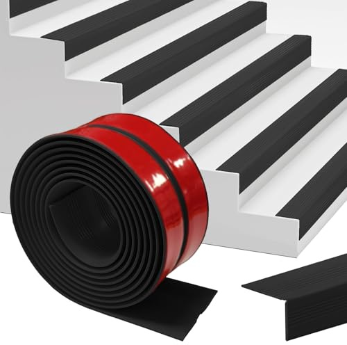 Stair Nosing Profile, Self-Adhesive 2 m, Stair Edge Profile, Non-Slip Stair Steps, PVC Edge Strips, Stair Profile Edge Protection, Black (60 mm)