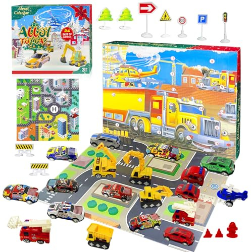 VEEKAY 2025 Calendario Avvento,Giocattoli Countdown Natale,Giocattolo da Corsa per Auto da Rally,Mini Macchina Giocattolo o Camion da Costruzione,Racing Cars,24 Giorni Regalo Calendario Avvento