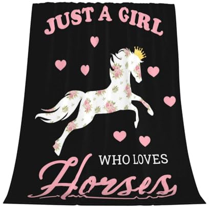 GardEssere Just A Girl Who Loves Horse Blanket Throw Horse Gifts for Girls Pony Flannel Blankets Cartoon Farm Animal Warm Soft Lightweight Throws for Sofa Bedding for Women Kids 150x200 CM