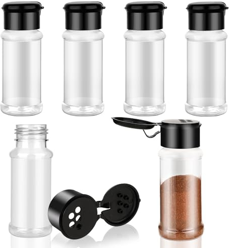 BOHUIZ 6 Pack 3 Oz Spice Jars with Shaker Lids, Plastic Clear Seasoning Containers Round Empty Spice Bottles Seasoning Bottles for Storing Spice, Peppers, and Salt