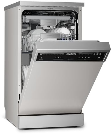 Klarstein Verosteel Lavastoviglie 45cm Libera Installazione - 10 Coperti, 9 Programmi, 42 dB, Classe B, AquaStop, Blocco Bambini, Argento, Display, Lavastoviglie Compatta
