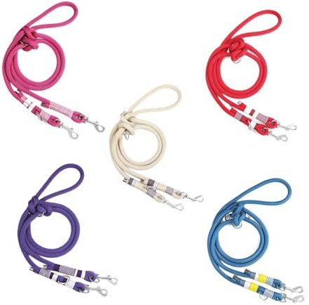 Generico Guinzaglio Multifunzionale for Cani, guinzaglio Corto e Lungo, Doppio a Tracolla for Passeggiate all'aperto, Corda Resistente(Purple)