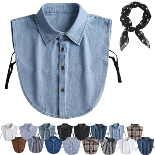 tiwuuyo Denim False Collar for Women Detachable Jean Faux Collar Insert Casual Button Front Fake Half Shirts Blouse Layered (1#)