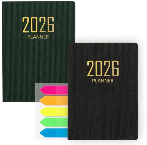 VOOSFSIE 2 Stück Terminplaner 2026 A7, Kleiner Taschenkalender 2026 Mini, 10.6 × 7.8cm PU-Leder Softcover Taschenkalender Terminplaner, Taschenformat Planungsheft für Schüler Planer