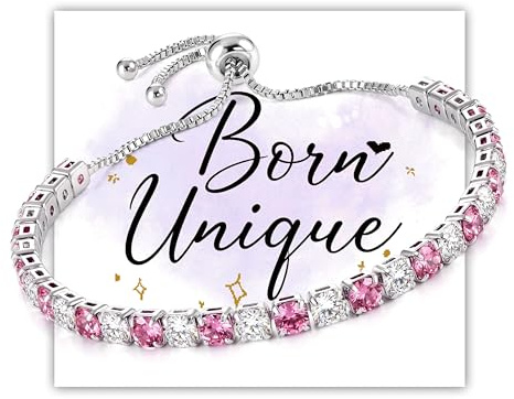JeweBella Pulsera Mujer Plata Piedra Natal Pulseras Tenis Circonita Cúbica Brillante Ajustable Pulsera Amistad Cadena Joyas para Mujeres Accesorios de Moda Regalo Cumpleaños Mujer Niña