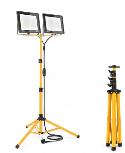 Fynokst Faretto da lavoro a LED da 200 W, 20.000 lm, 3000 K, super luminoso, con treppiede regolabile e cavo da 3 m, spina UE, faro da lavoro impermeabile IP66, per garage, officina, cantiere, bianco