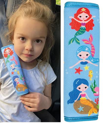 HECKBO 1x Kinder Auto Gurtpolster Gurtschutz mit Meerjungfrauen Motiv - Sicherheitsgurt Polster für Kinder und Babys- Ideal für jeden Gurt Autositzerhöhungen Kinder Fahrradanhänger Flugzeug