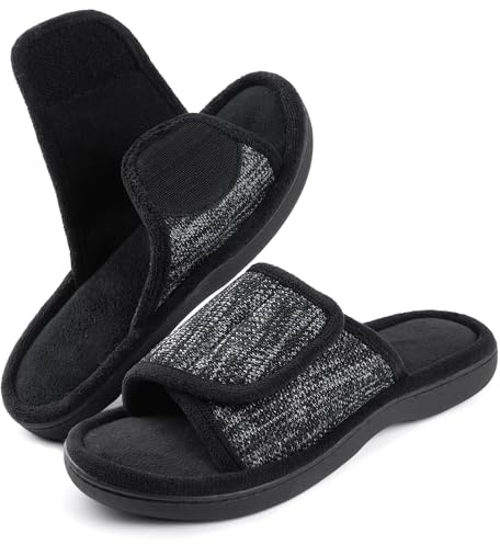 RockDove Men's Adjustable Wrap Memory Foam Slide Slipper, Size 8/9 UK Men, Black