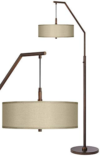 Possini Euro Design Modern Arc Floor Lamp Standing 71 1/2 Tall Oil Rubbed Bronze Metal Downbridge Sesame Fabric Drum Shade with Diffuser for Living Room Reading Bedroom Office House Home Decor