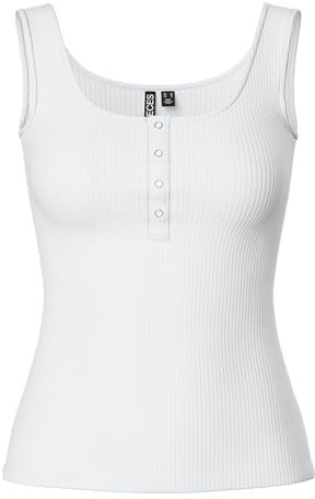 PIECES Mujer Pckitte Tank Top Noos BC Camisa Cami Not Applicable, Blanco Brillante, L