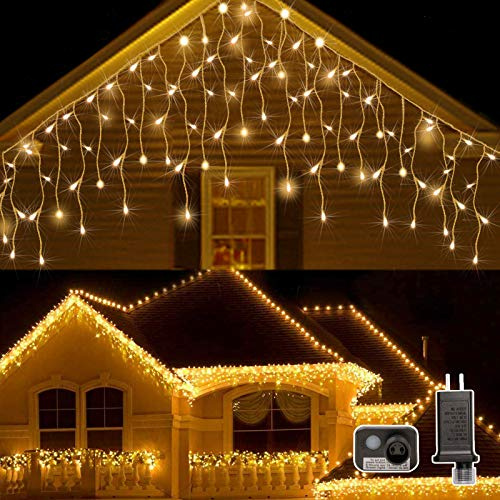 AWQ 400LED 32Ft Icicle Lights Curtain Fairy Light Christmas String Dripping Lights8 Modes for Christmas Thanksgiving Wedding Party Home Bedroom Indoor Outdoor Decor (Warm White)