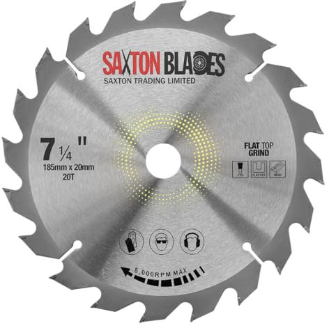 Saxton Flat Top TCT Circular Saw Blade 185mm x 20T x 20mm Bore + 16mm Ring fits Evolution Saws