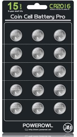 POWEROWL High Capacity CR2016 Battery (15-Pack) CR 2016 3v Lithium Batteries, 10 Years Leak-Free