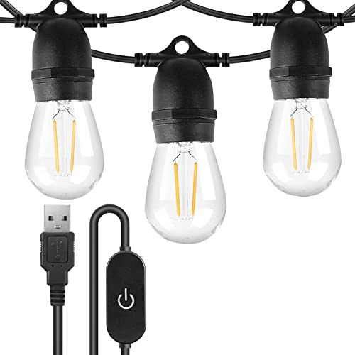 BRIMAX Dimmerabile USB Catene Luminose da Esterno 10 Lampadine plastica da 1W 7,5M Catena Luminosa campeggio corte S14 2700K Bianco Caldo IP44 impermeabile per esterni, giardino, roulotte, tenda