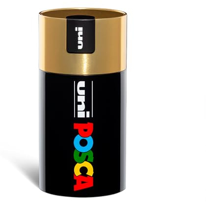 Posca - UniPosca komplett set med 18 blandade akrylpennor, 2,5 mm medium spets - färger för barn och konstnärer Posca som är lämpliga som tygfärger, trä och mer, i presentförpackning guld