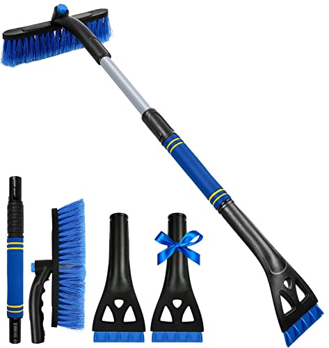 34 Extendable Ice Scrapers for Car Windshield 2-in-1 Snow Brush for Car Snow Scraper for Car Snow Scraper and Drush with Ergonomic Foam Grip for Cars, Trucks, SUVs with 360° Pivoting Brush Head Blue