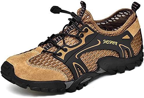 Asifn Men's Water Shoes Quick Dry Sports Aqua Shoes Soft Hiking Breathable Lightweight Outdoor Mesh Sandals Barefoot Training Walking Sneakers（Brown,8.5/9 UK,44 Brand size