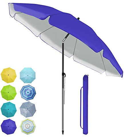 Magiea Gartenschirm Balkon 180 cm UV Schutz 50+, 8 Rippen Sonnenschirm, Marktschirm Terrassenschirm Tischschirm mit Bodenhülse & Drehstange & Schutzhülle, blau rund Sonnenschutzschirm