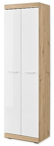 NOLA Garderobenschrank in Artisan Eiche Optik, Weiß Hochglanz - Moderner Flurgarderoben Schrank mit viel Stauraum - 55 x 195 x 38 cm (B/H/T)
