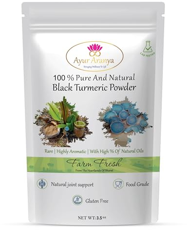 Ayur Aranya 100% Pure and Natural Black Turmeric Powder 3.5 Oz Curcuma Caesia Farm Fresh Root Powder Highly Aromatic with Natural Oils Support Joints Immunity Booster | Gluten Free, Lab Tested