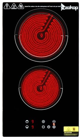 LEADZM Plaque de cuisson vitrocéramique, 2 feux, 3000 W, Minuteur, touches tactiles, anti-débordement, 9 niveaux de puissance