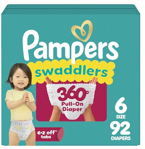 Pampers Diapers - Swaddlers 360° - Size 6, 92 Count, up to 100% Leakproof Comfy Dry Fit, Designed for Easy Changes, Pull On Baby Diaper (Packaging May Vary)