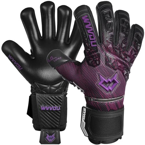 WVVOU Football Goalkeeper Gloves for Adults and Youth, High Performance Football Gloves with 5 Detachable Fingersave, Goalie Gloves with 4mm Sticky Latex Palm (Purple, 8)