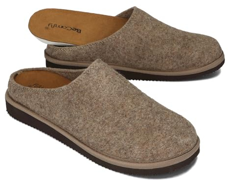 BeComfy Mujer Hombre Zapatillas de Fieltro de Lana Natural con Plantilla de Piel y Suela de EVA Unisex 36-46 EU (Beige, Sistema tallas calzado EU, Adulto, Números, mediano, 44)