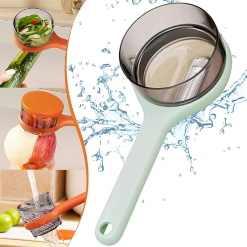 Schälmesser mit Doppelseitiger Edelstahlklinge und Aufbewahrungsbox, Gemüseschäler mit Auffangbehälter, multifunktionaler Obst und Gemüseschäler mit Behälter für Heimküchengeräte (Grün)