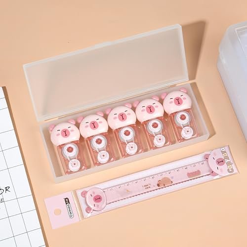 6 Pezzi Mini Carino Maialino Rullo Correttore 6m x 5mm Carino Righello a Maialino Nastro Correttore, Mini Compatti Nastri Correttori, Mini Compatti per Studenti Forniture Scolastiche per Correzioni