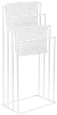 FRAMADO – Porte-Serviettes sur Pied – Porte-Serviettes Debout – L x P x H 45 x 29 x 96cm - en Métal, avec Patins Antidérapants, Stable, Produit UE, sans Montage – Vivo avec 4 Barres Blanc