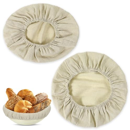 Wanmu Banneton Bread Proofing Basket, 2 Pcs Banneton Basket liner, 25 cm Sourdough Baking Cover Liner, Round Proofing Bowls Natural Handmade Rattan Baskets and Liners
