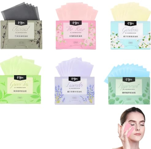 Heanvmyss Papel Secante de Aceite,600 Hojas Carta Assorbente Olio,Materiales de Papel,Absorbente de Aceite Facial Portátil para Hombres y Mujeres