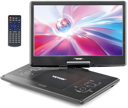 VEVOR Reproductor de DVD Portátil con Pantalla Giratoria de 358 mm, Reproductor de DVD de Viaje con Altavoces Duales, Compatible con Sincronización de TV/USB/Tarjeta SD/CD, Cargador de Coche