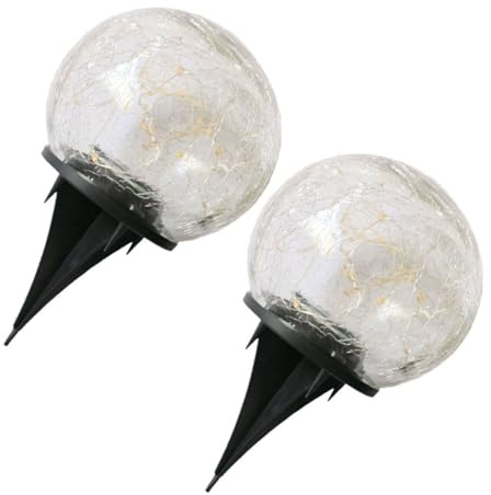NUOBESTY 2PCS Solar Power Lawn Light with Creative Cracking Bulb Design LED Warm Yellow Light for Garden Patio and Outdoor Use Decorative Lighting for Pathways and Flowerbeds