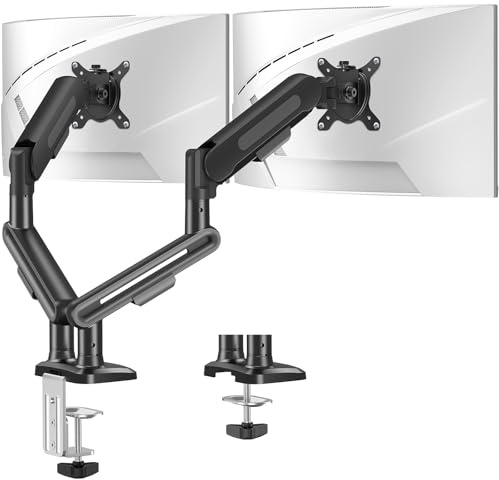 ELIVED Monitor Halterung 2 Monitore für 17-34 Zoll Bildschirme, Bildschirmhalterung 2 Monitore hält 2-12 kg Monitore mit VESA 75/100mm, Höhenverstellbar Monitorhalterung mit Drehbar, Grau, EV3236B-G