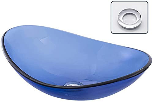 Countertop Bathroom Basin In Blue Tempered Glass Modern Art Vessel Sink Minimalist Style Freestanding Washbasin With Mounting Ring For Lavatory Vanity Cabinet-Round Art B,Blue,Round Art Basin 420*420