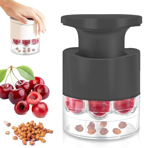 Denoyauteur Cerise 2025 Nouveau Grande Capacité Dénoyautage avec 7 Dénoyauteurs pour Cerises Rouge pour la Séparation Propre de la Chair et du Noyau (Noir-Amélioré)