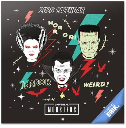 Grupo Erik Calendario 2026 pared Universal Monster - Almanaque pared 2026 : Planificador mensual Con espacio para Anotar, Ilustraciones y Fácil de colgar (30x30cm)