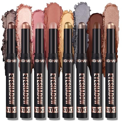 Lissymuse Sombra de Ojos en Barra, 8PCS Resistente al Agua y Duradero Alta Pigmentación Crema Eyeshadow Stick Profesionales Ojos Makeup Sets - Crea Delineadores y Maquillaje de Cejas Larga Duración